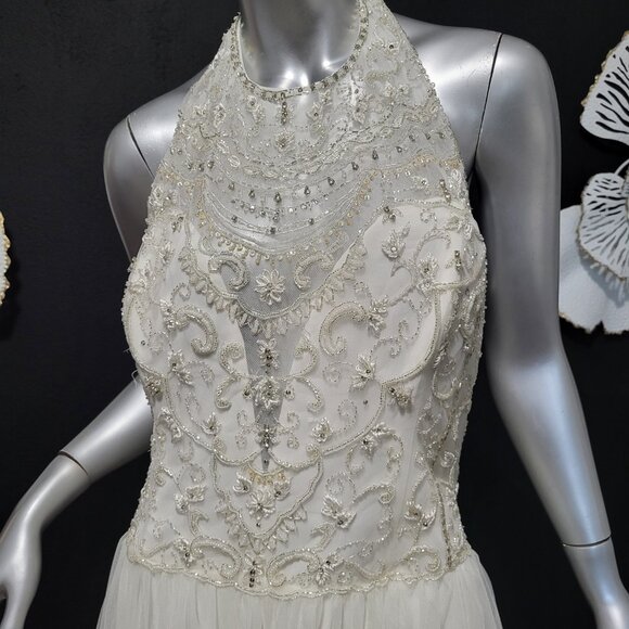 NWT~$1750~SOPHIA TOLLI~12~IVORY BEADED LACE FIT & FLARE HALTER WEDDING DRESS - Picture 2 of 16
